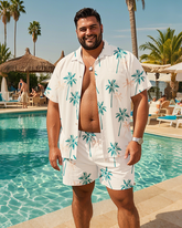 Hawaiian Vacation Style Men's Plus Size Pockets Shirt Shorts Suit